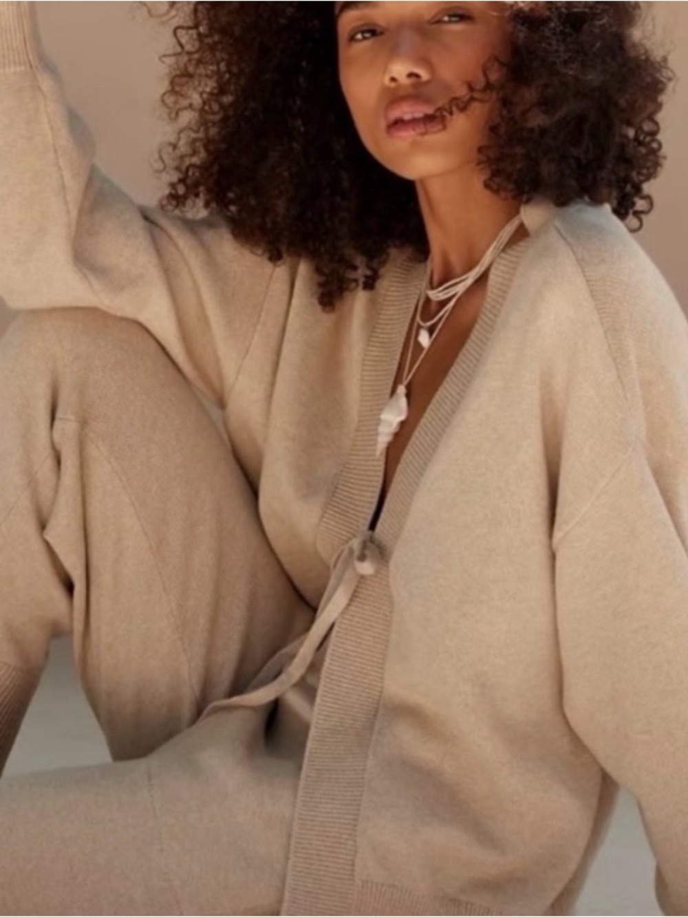 Free People Beige Cardigan and Pants Set